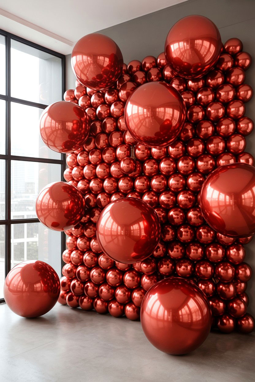 Chrome Red Balloon Wall - 25 Valentine's Day Balloon Wall Ideas