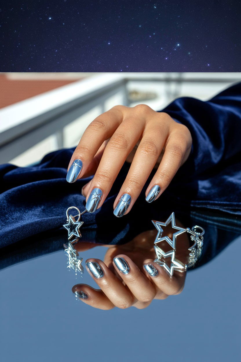 Chrome Star - 25 Chrome Valentine's Day Nail Ideas