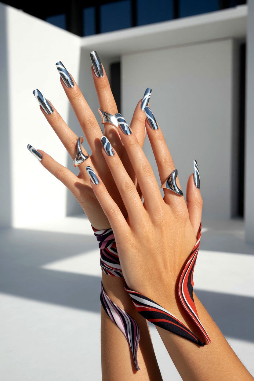 Chrome Swirl - 25 Chrome Valentine's Day Nail Ideas