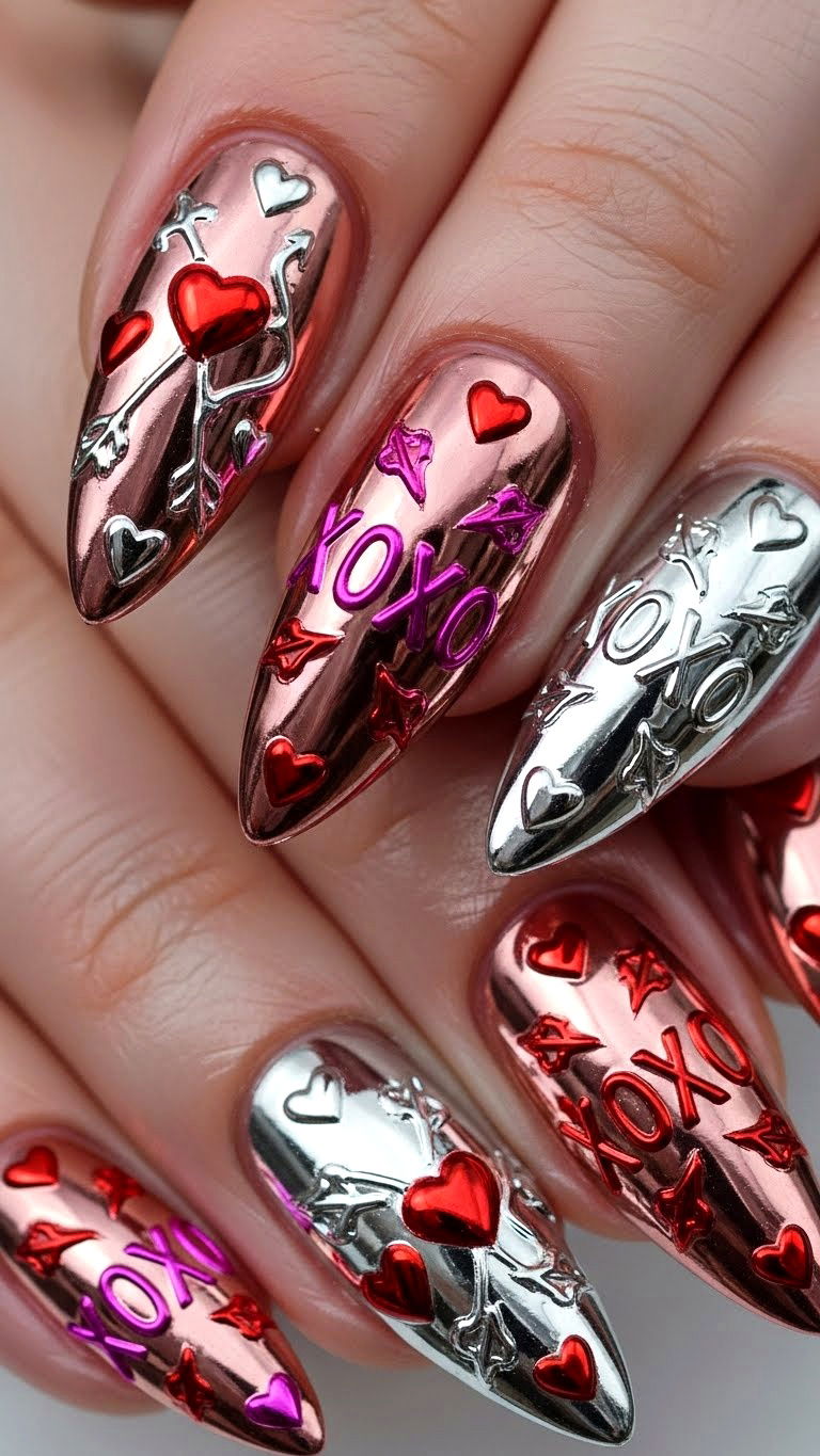 Chrome Valentine Nails - 25 valentine's day nails