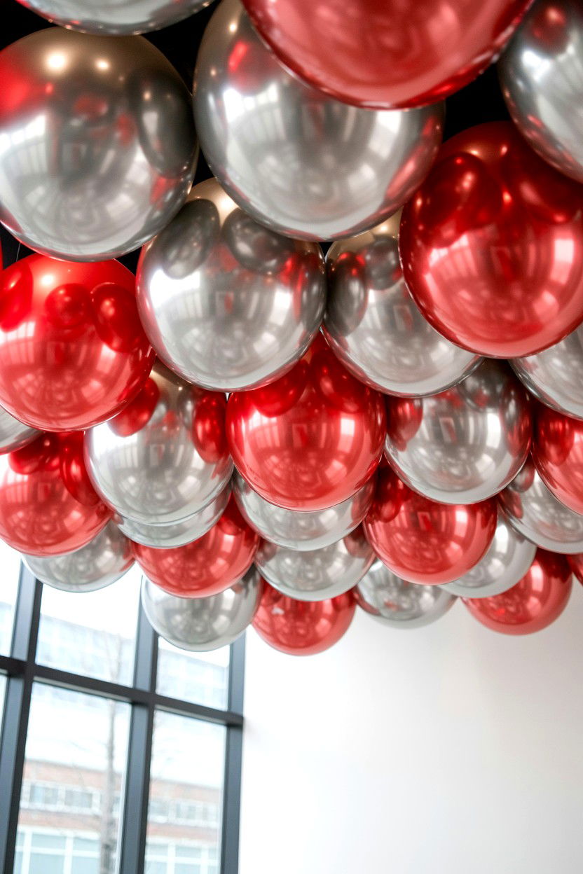 Chrome balloon ceiling - 25 Valentine's Day Balloon Ceiling Ideas