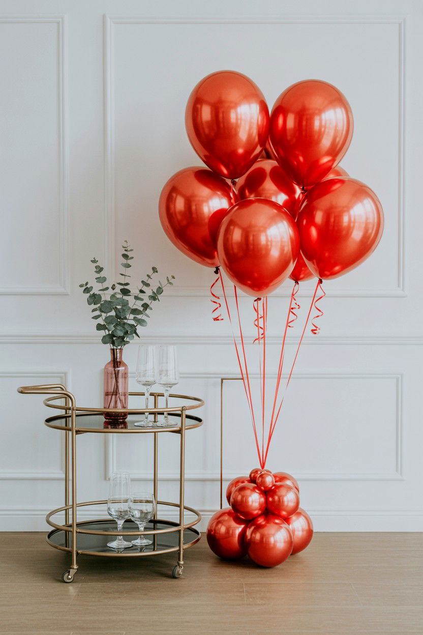 Chrome red balloon arrangement - 25 Valentine's Day Red Balloon Ideas