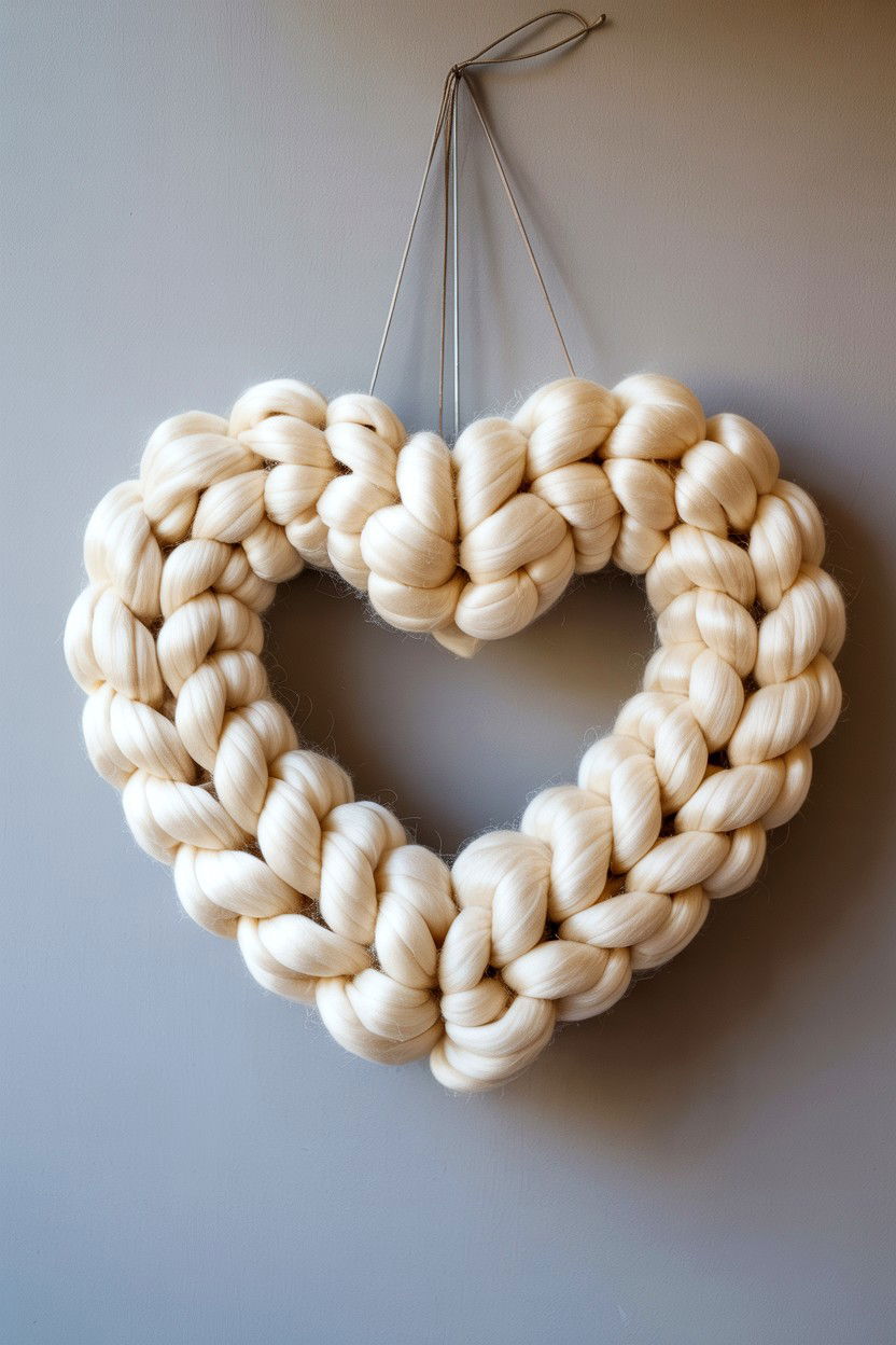Chunky Knit Heart Wreath - 25 Yarn Valentine's Day Wreath Ideas