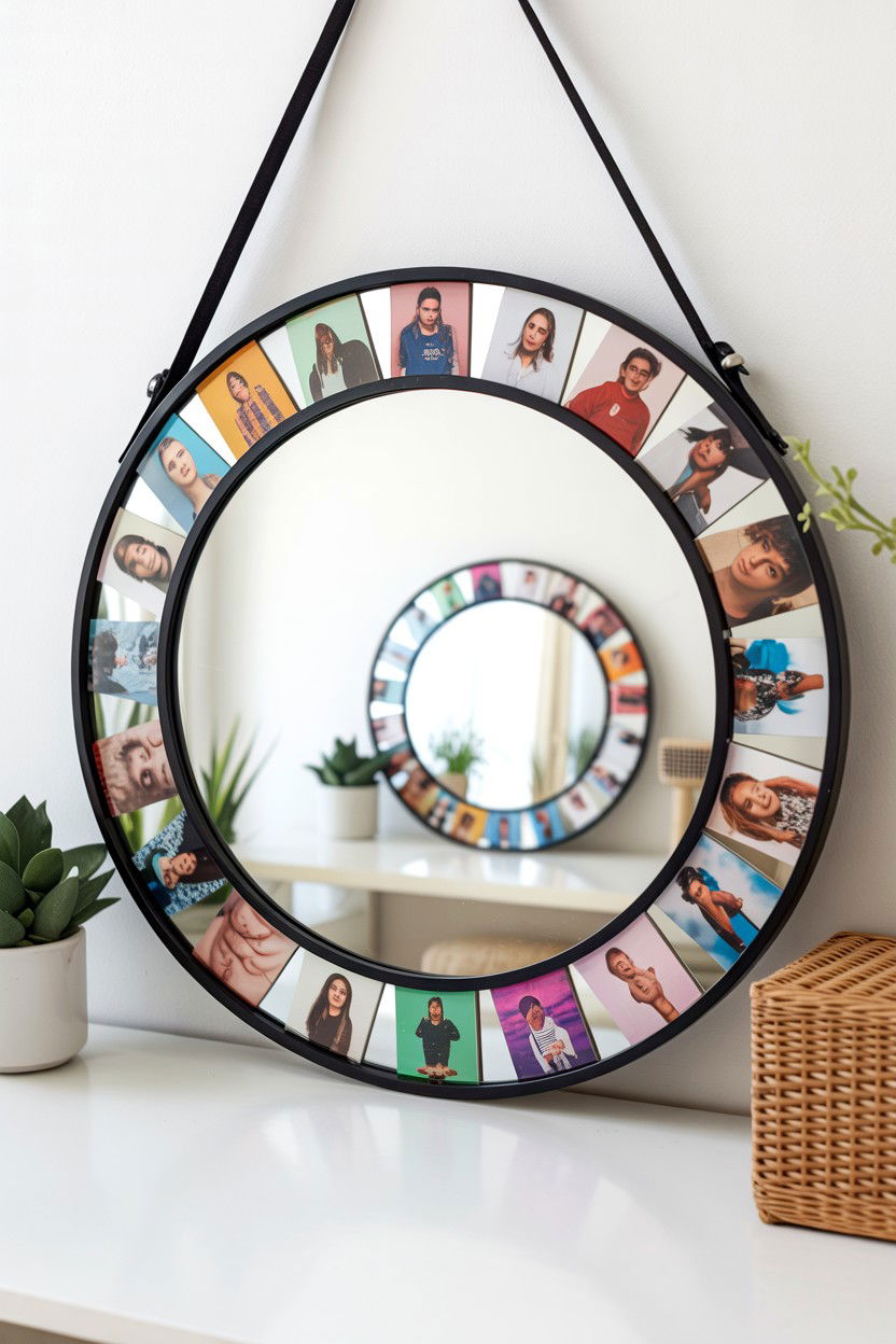 Circular Mirror Photo Frame - 25 Valentine's Day Photo Collage Ideas