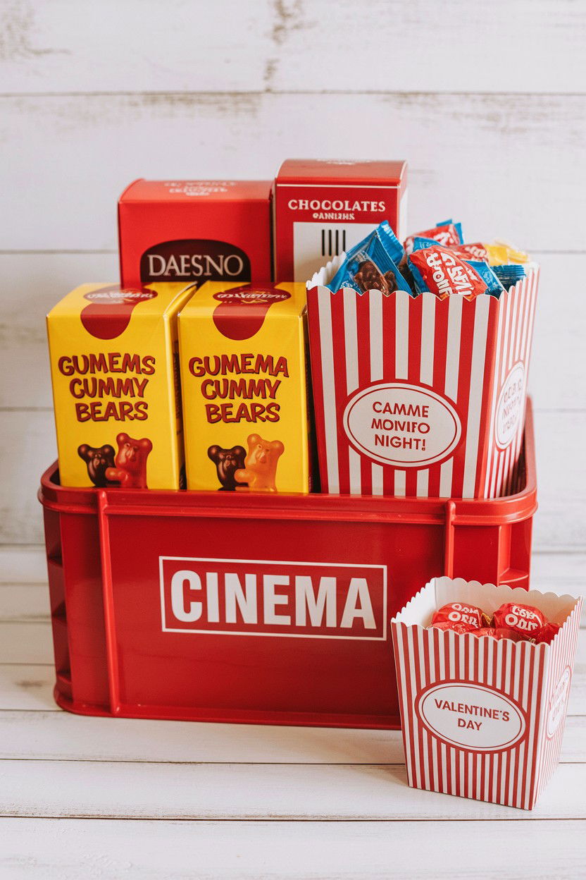 Classic cinema candy crate - 25 Valentine's Day Movie Night Gift Basket Ideas