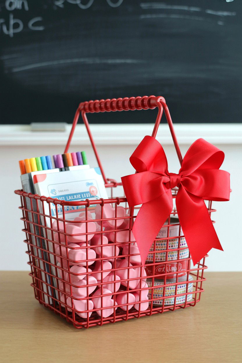 Classroom Supply Basket - 25 Valentine's Day Teacher Appreciation Ideas