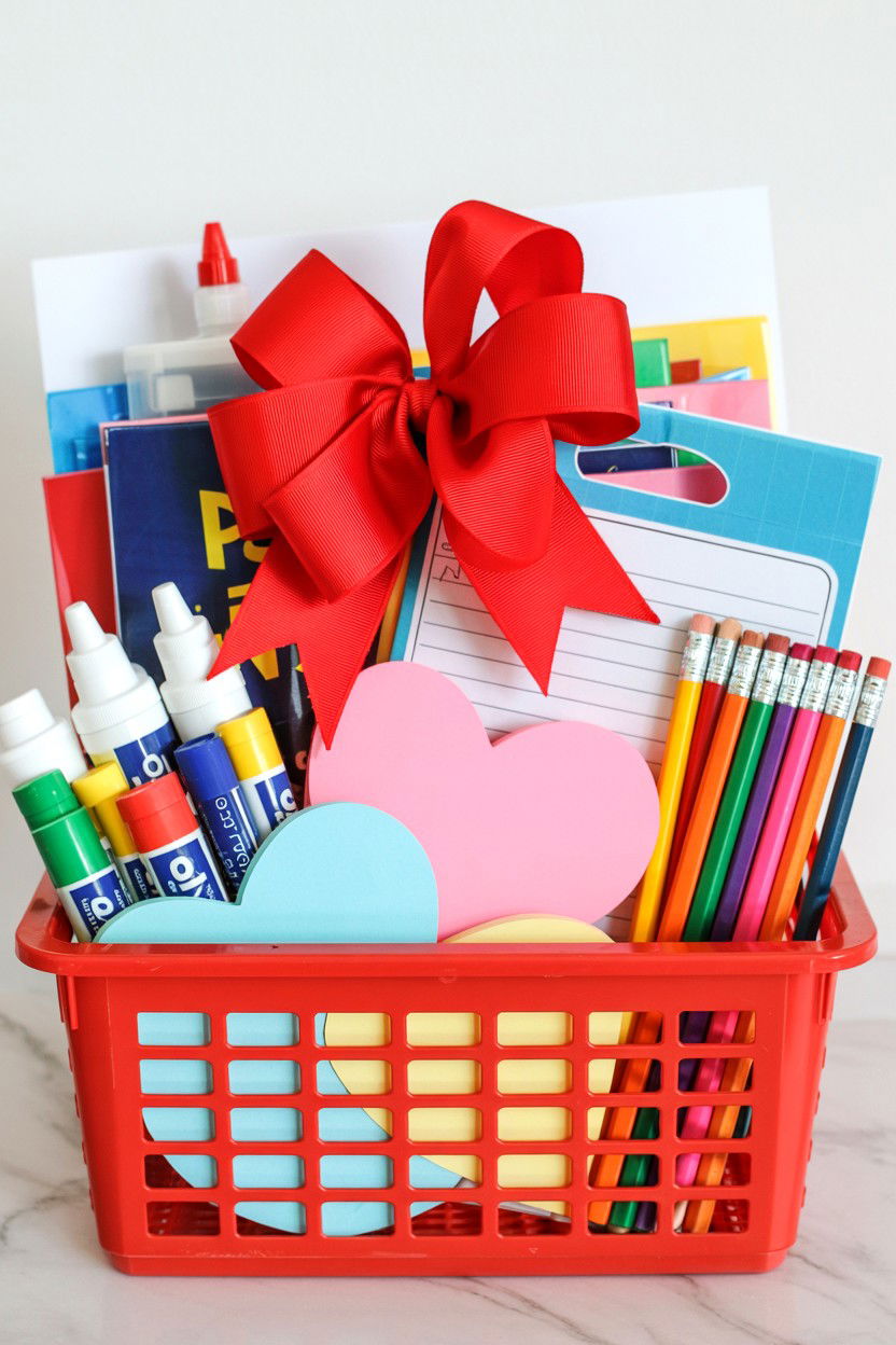 Classroom supply basket - 25 Valentine's Day Teacher Gift Ideas