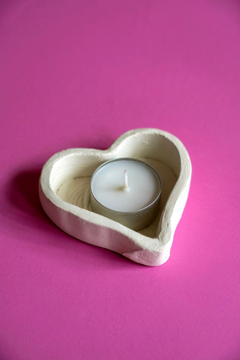 Clay Heart Tea Light - 25 Valentine's Day Candle Holder Ideas
