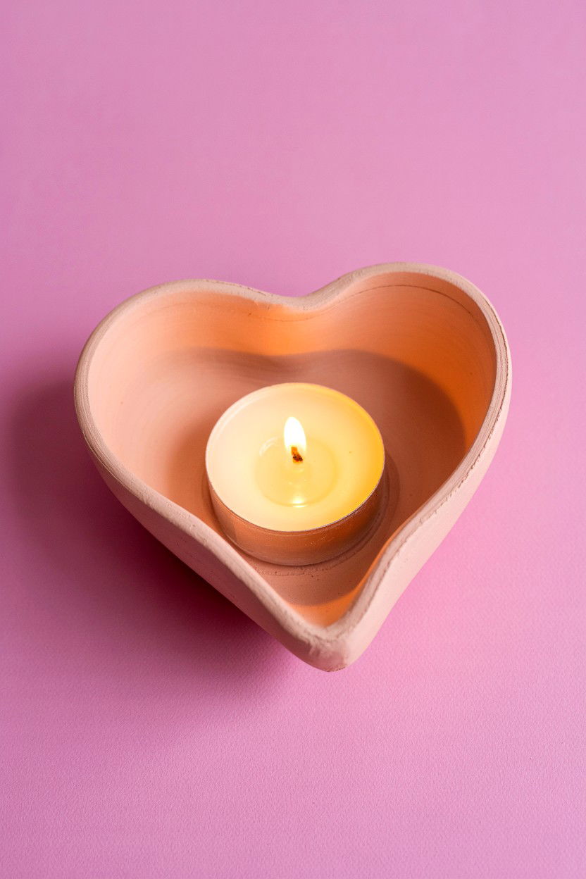 Clay heart tea light - 25 Valentine's Day Tea Light Ideas