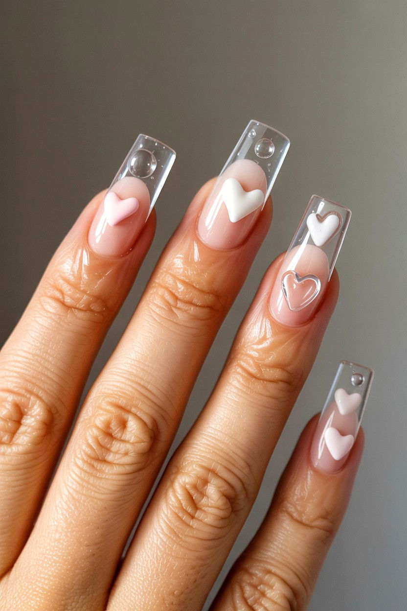 Clear 3D Nails - 25 3D Valentine's Day Nail Art Ideas