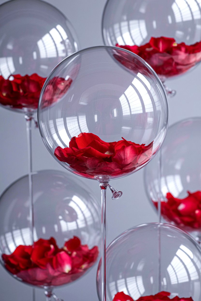 Clear Balloon With Rose Petals - 25 Valentine's Day Party Balloon Ideas