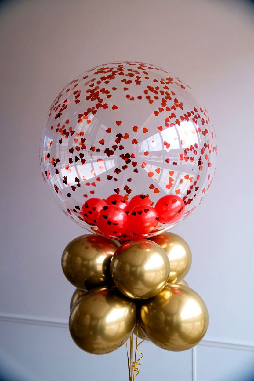 Clear Confetti Balloon Arrangement - 25 Valentine's Day Balloon Surprise Ideas