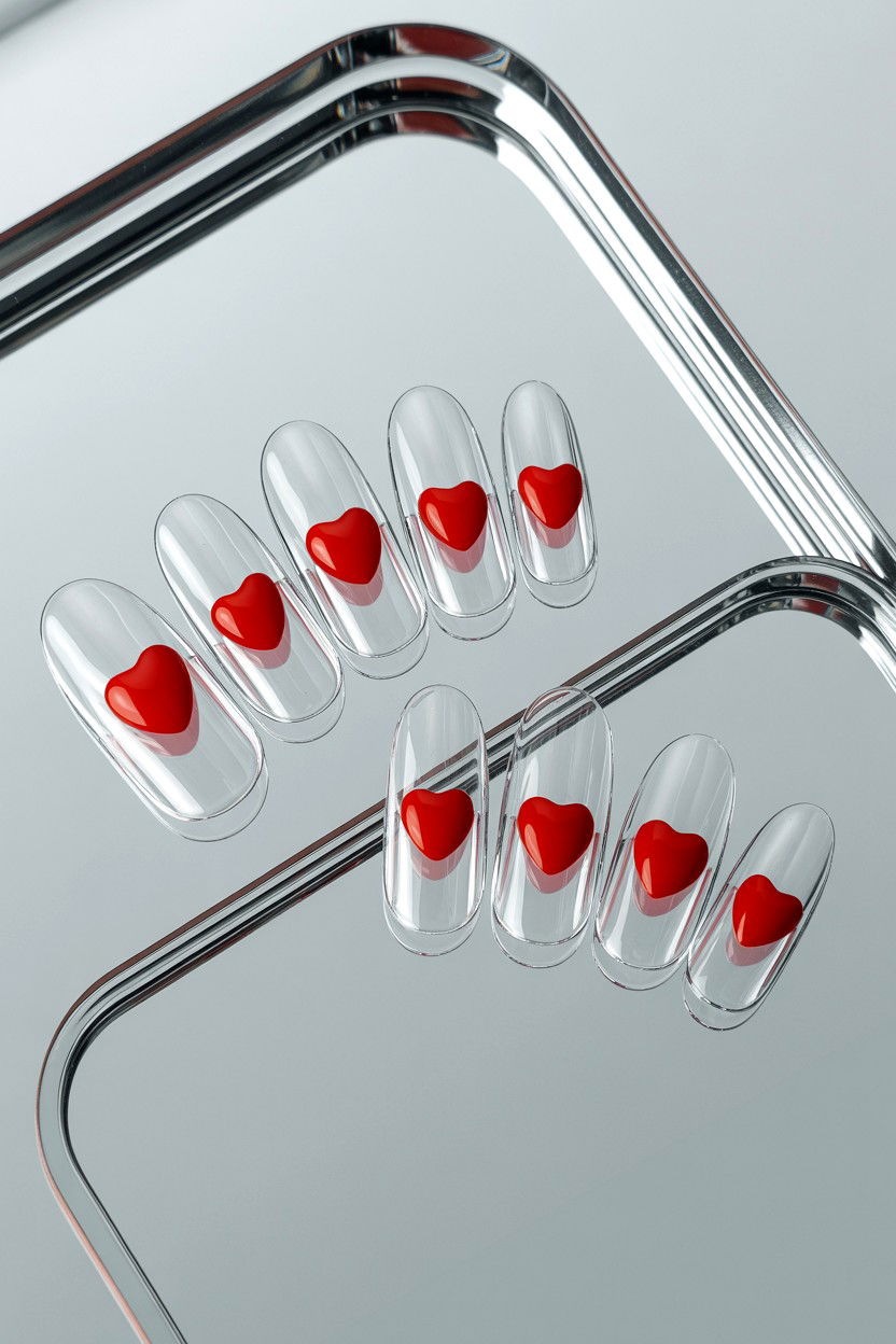 Clear Nails With Heart Stones - 25 Rhinestone Valentine's Day Nail Ideas