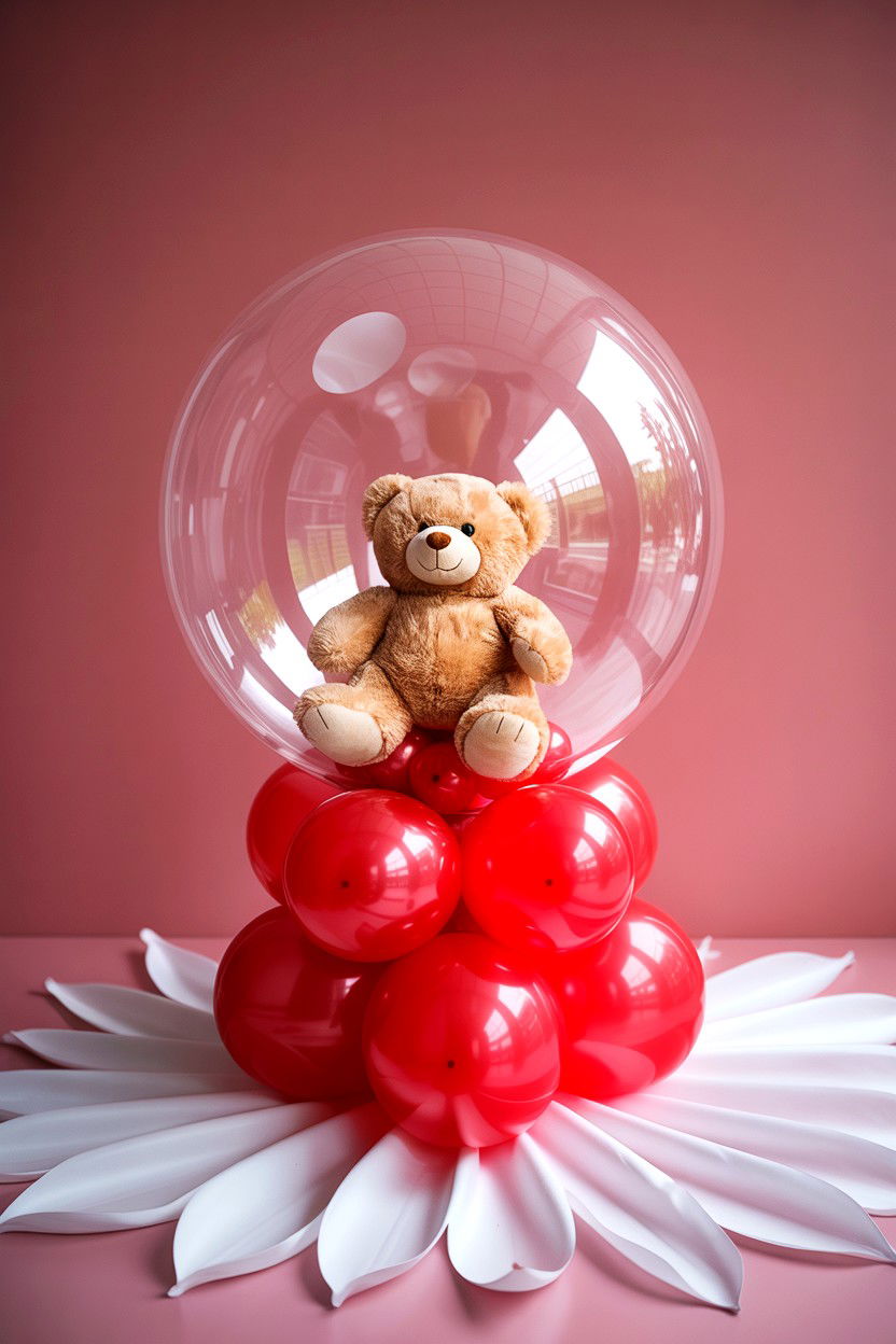 Clear balloon stuffed with teddy bear - 25 Valentine's Day Clear Balloon Ideas