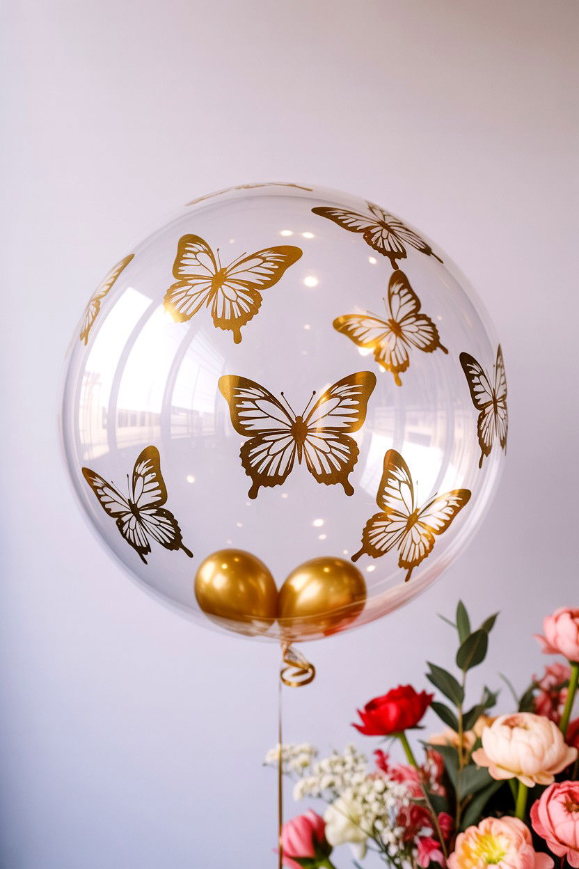 Clear balloon with butterfly decals - 25 Valentine's Day Clear Balloon Ideas