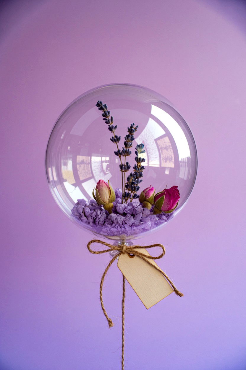 Clear balloon with dried flowers - 25 Valentine's Day Clear Balloon Ideas