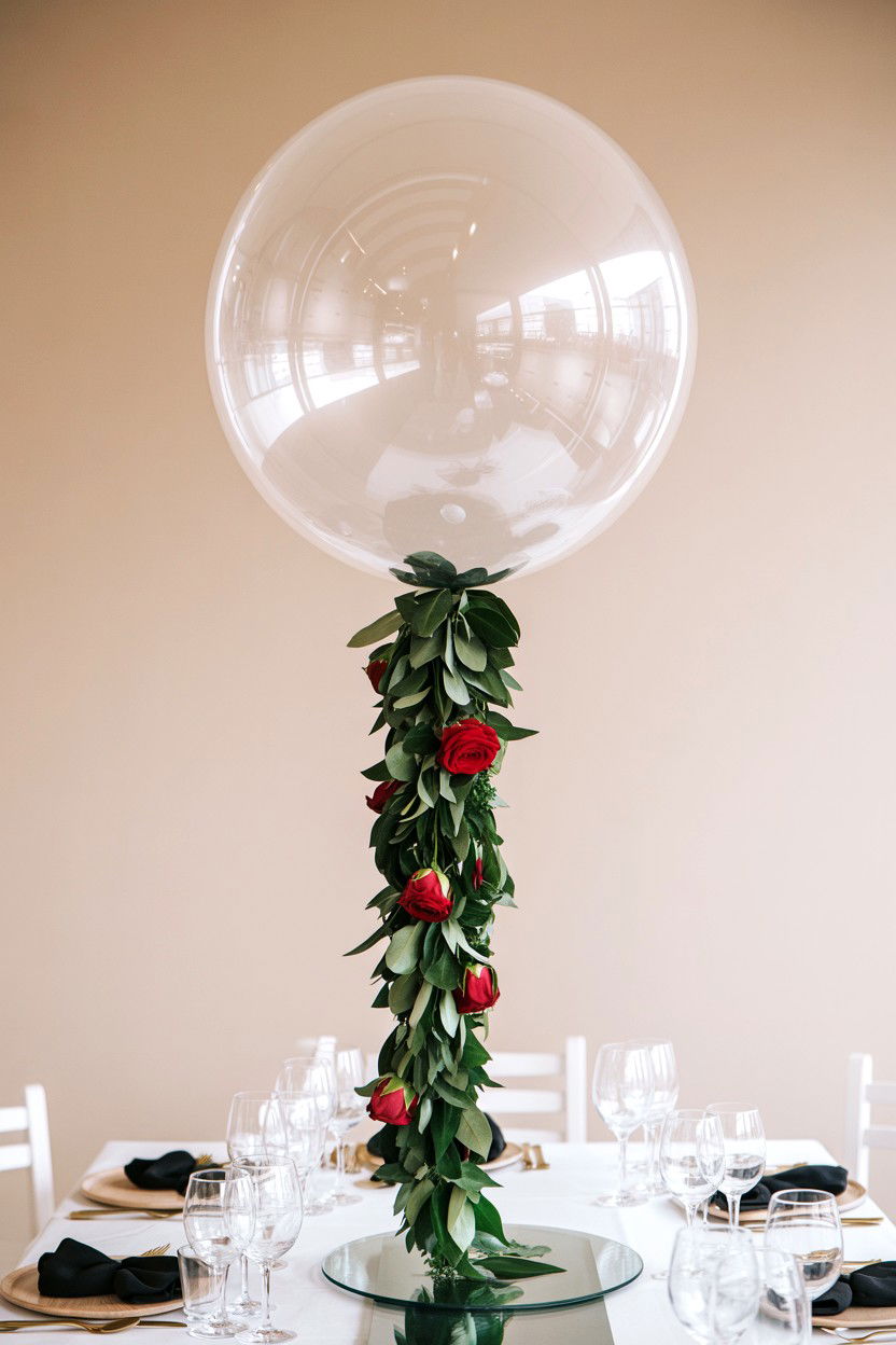 Clear balloon with floral garland tail - 25 Valentine's Day Clear Balloon Ideas