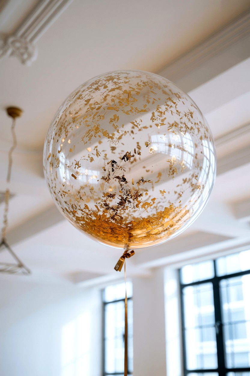 Clear balloon with gold leaf flakes - 25 Valentine's Day Clear Balloon Ideas