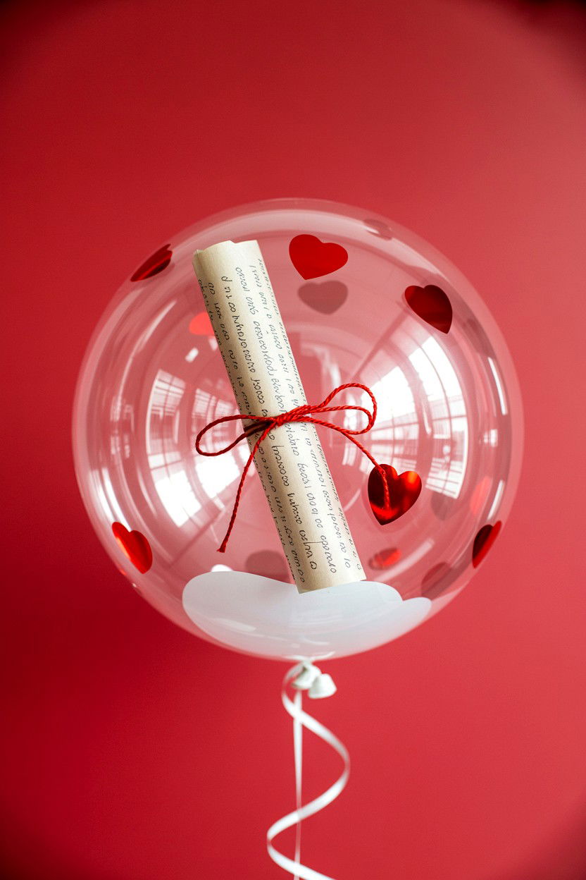Clear balloon with love letter inside - 25 Valentine's Day Clear Balloon Ideas