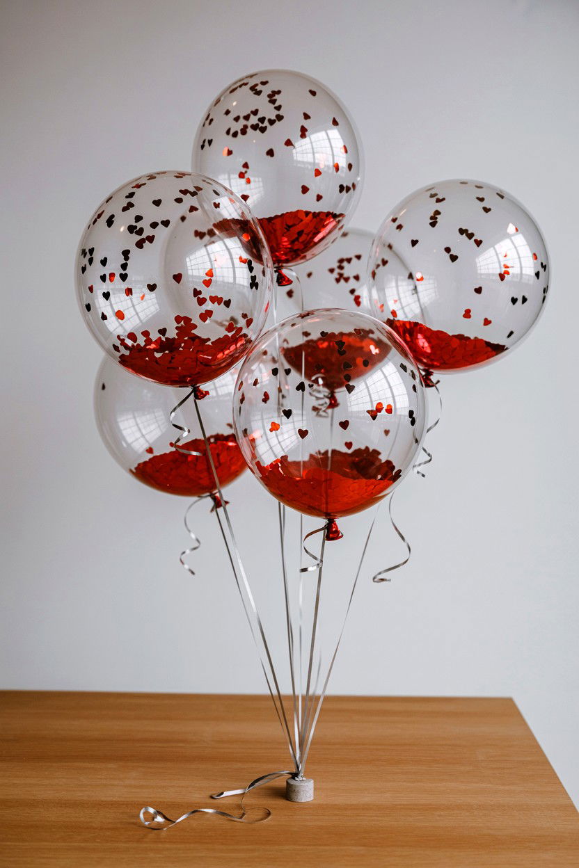 Clear balloon with red confetti - 25 Valentine's Day Clear Balloon Ideas