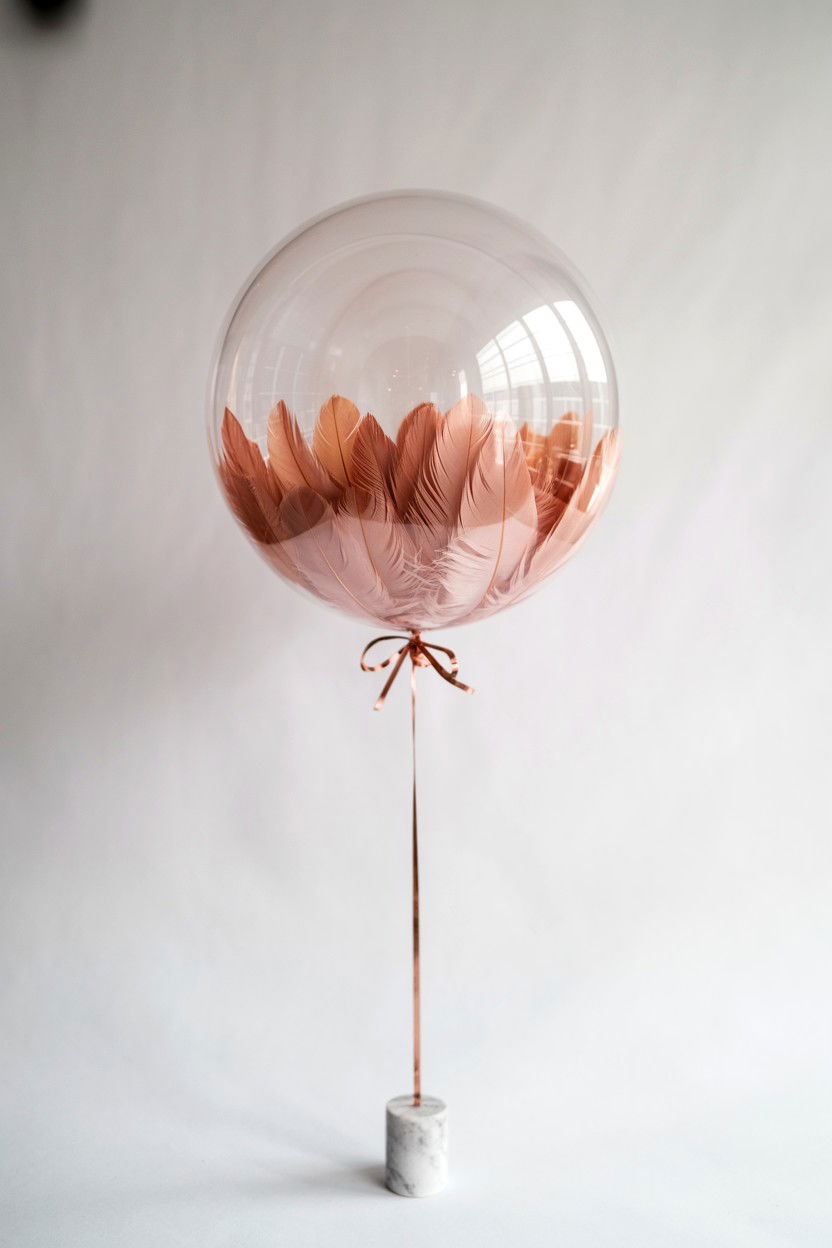 Clear balloon with rose gold feathers - 25 Valentine's Day Clear Balloon Ideas
