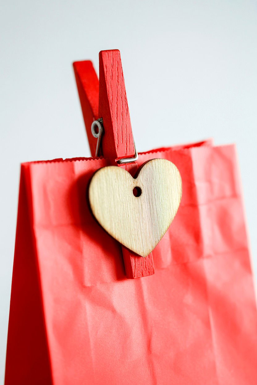 Clothespin Heart Bag - 25 Valentine's Day Paper Bag Ideas