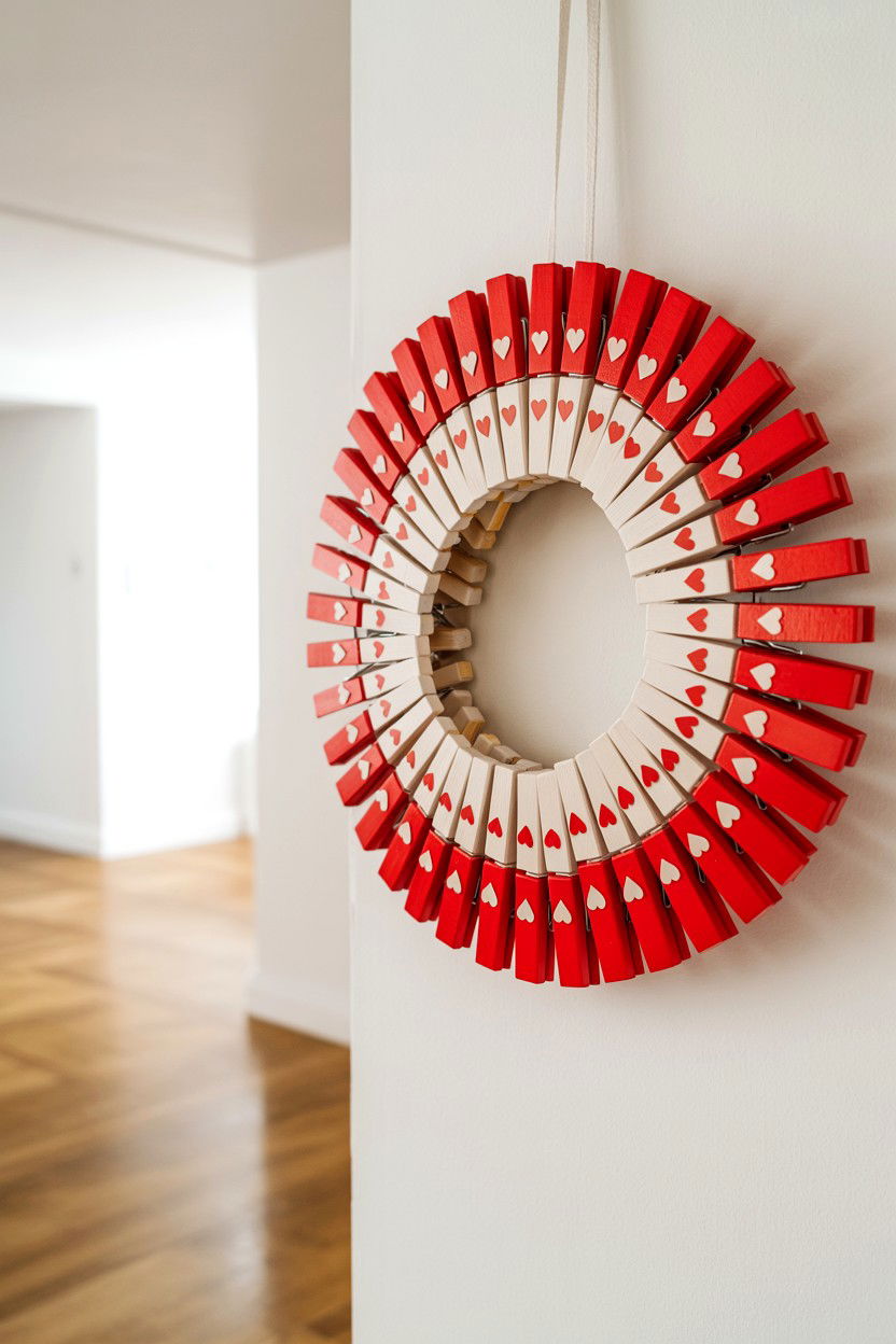 Clothespin Valentine Wreath - 25 Dollar Store Valentine's Day Wreath Ideas