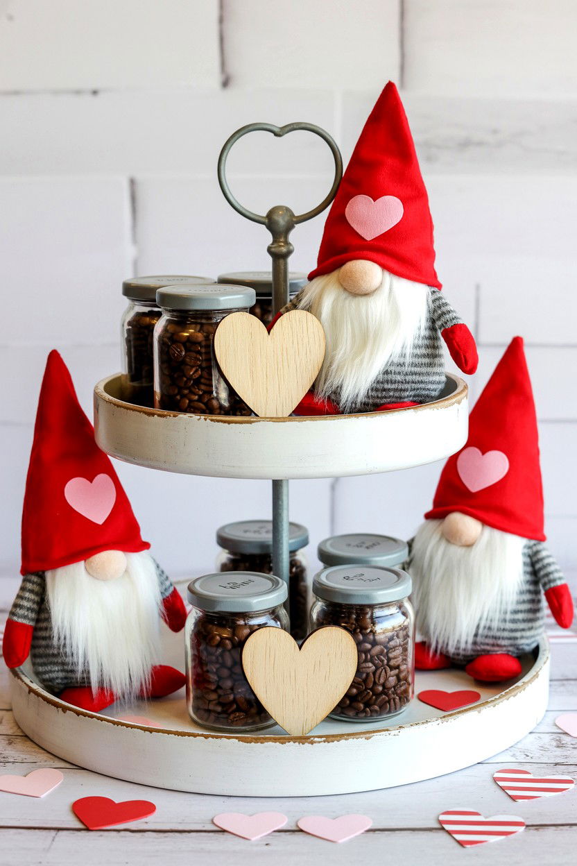 Coffee Bar Gnome Tiered Tray - 25 Valentine's Day Coffee Bar Tiered Tray Ideas