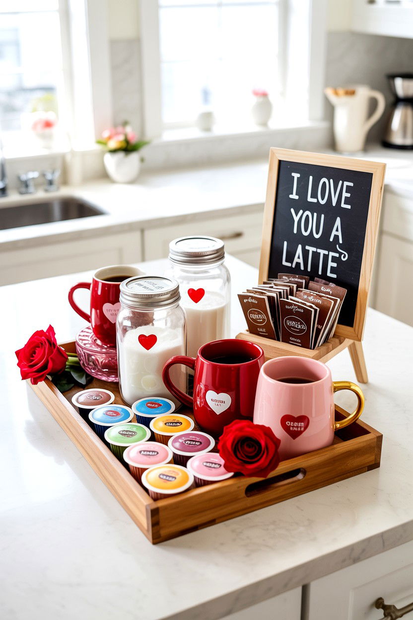 Coffee Bar Valentine Tray - 25 Elegant Valentine's Day Tiered Tray Ideas