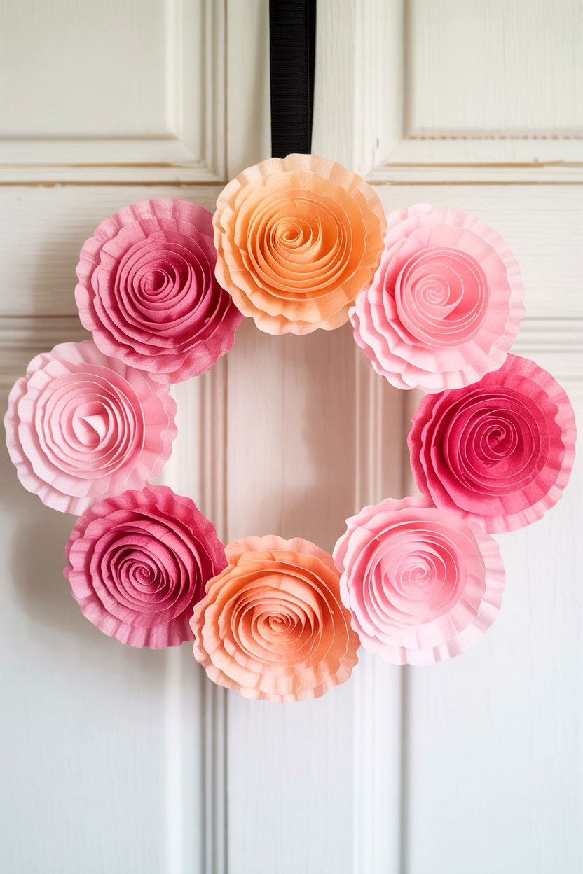Coffee Filter Rose Wreath - 25 Rose Valentine's Day Wreath Ideas