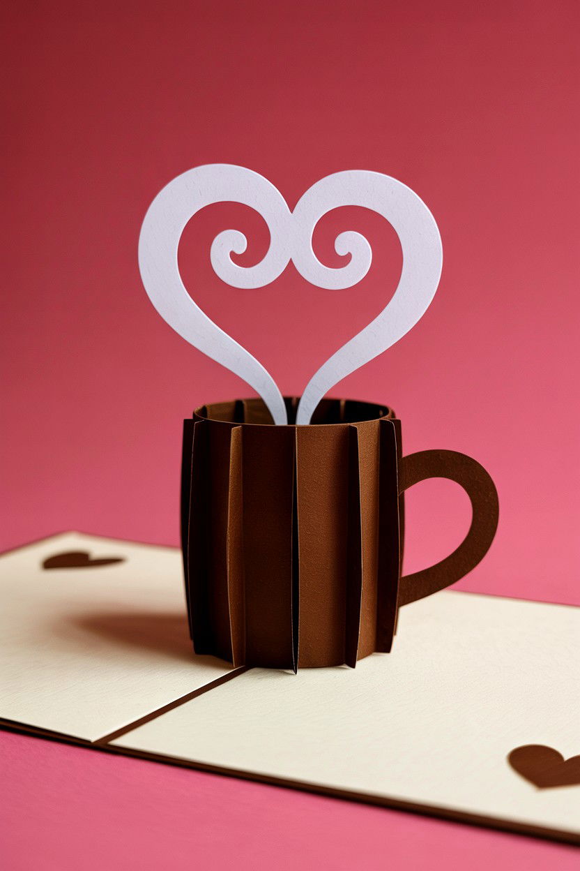 Coffee Mug Steam Heart - 25 Pop Up Valentine's Day Card Ideas