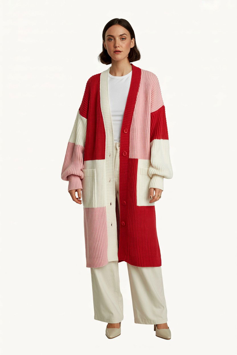 Color Block Cardigan - 25 Valentine's Day Cardigan Outfits