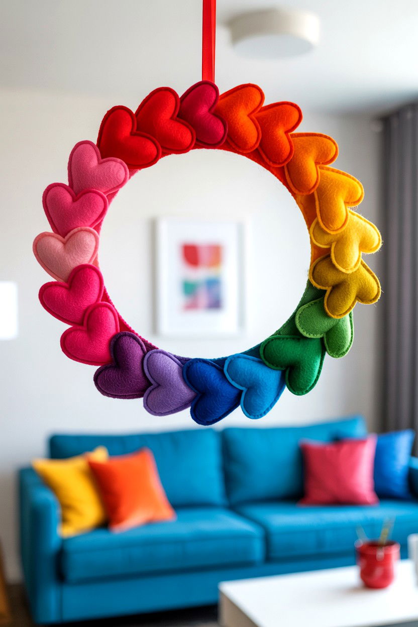 Colorful Rainbow Felt Wreath - 25 Felt Valentine's Day Wreath Ideas