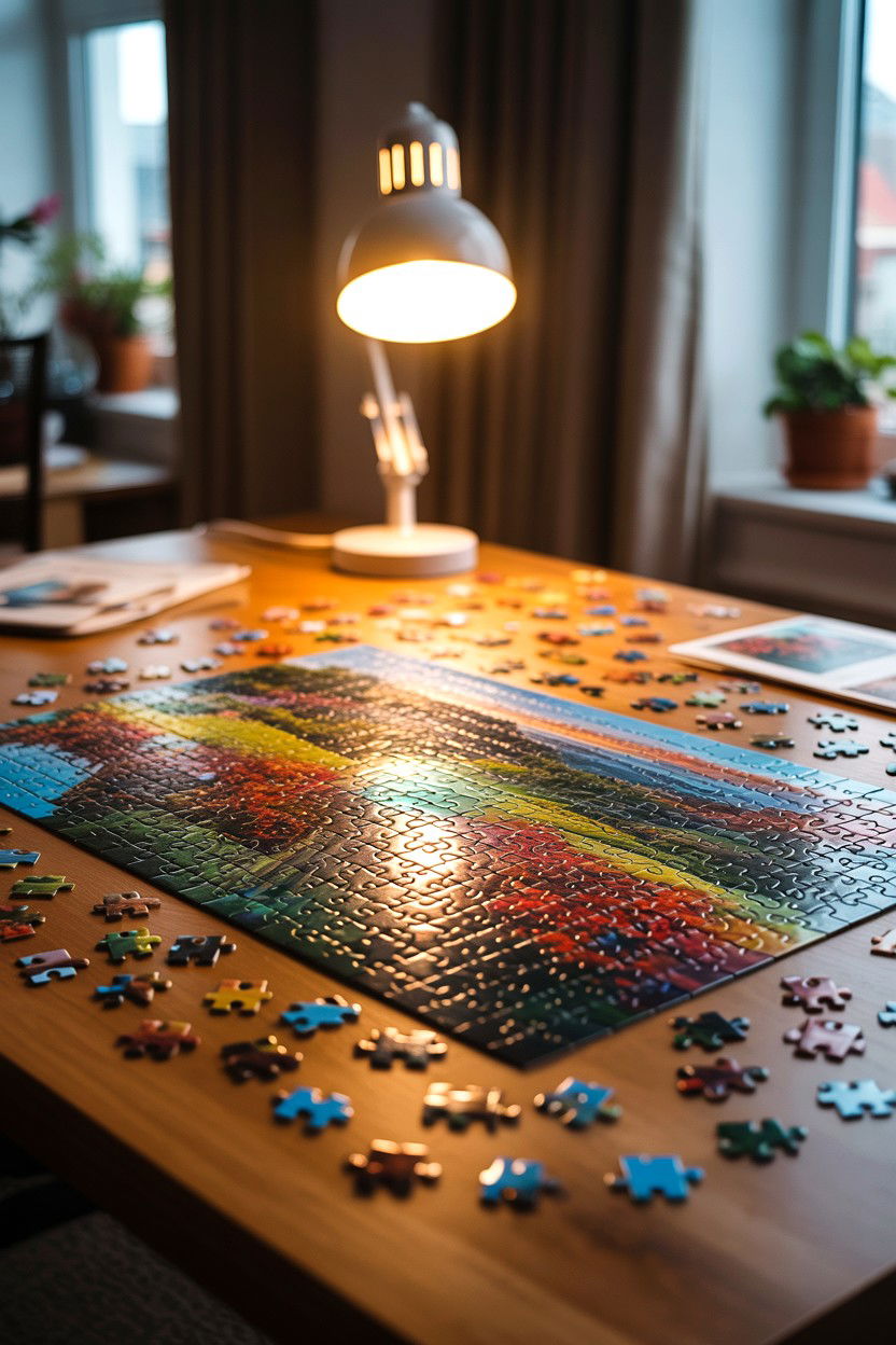 Completing Jigsaw Puzzle - 25 Valentine's Day Ideas for Introverts