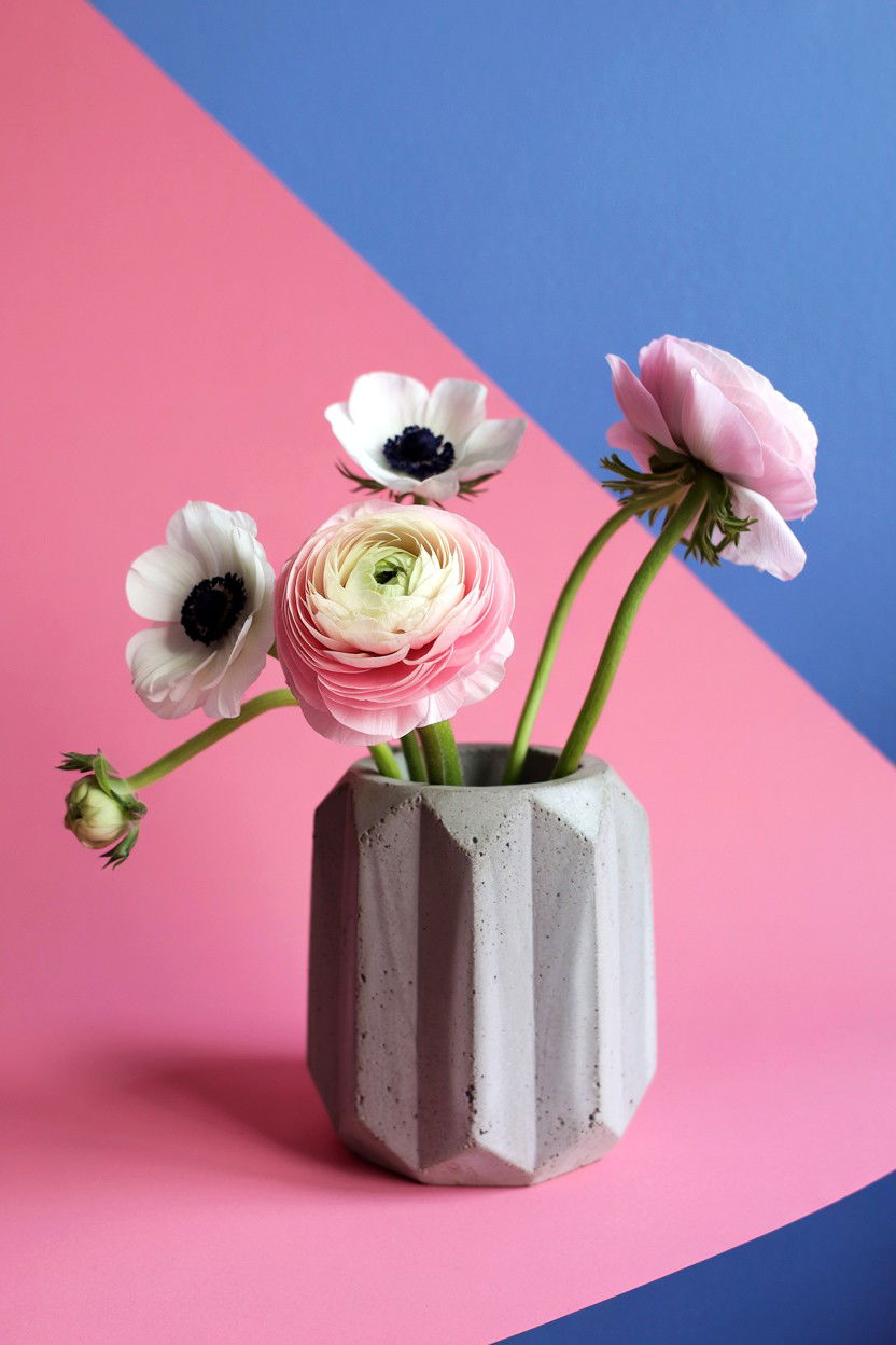 Concrete Geometric Flower Vase - 25 Valentine's Day Flower Vase Ideas