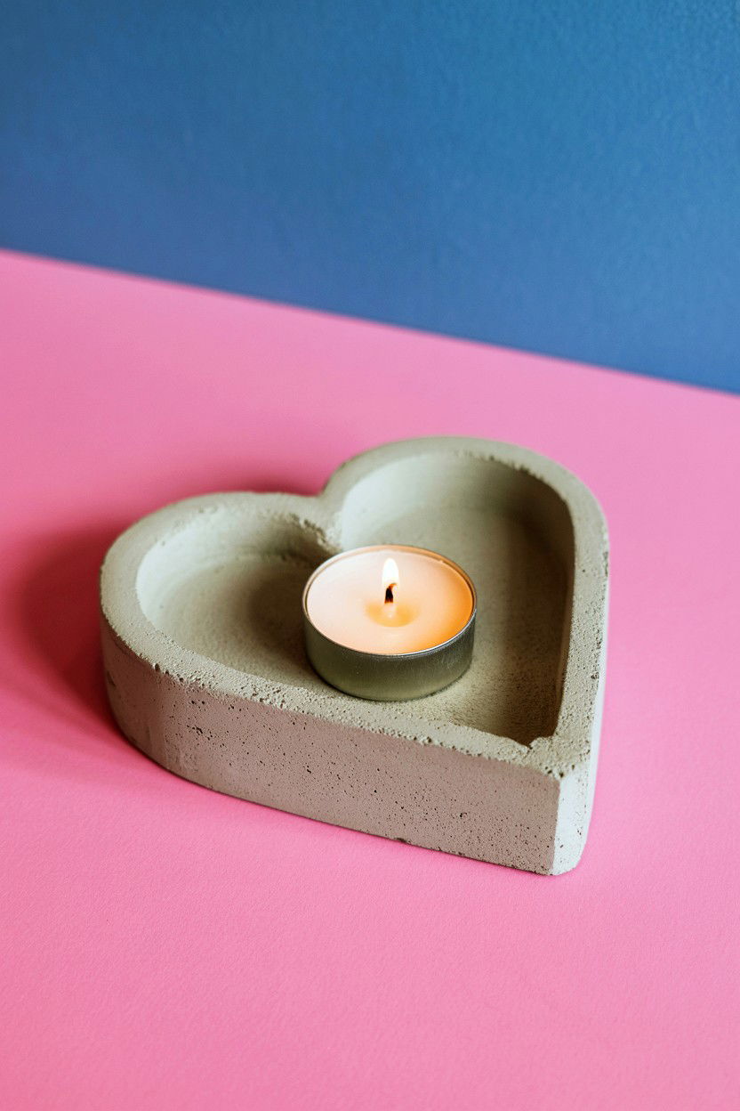 Concrete Heart Candle Base - 25 Valentine's Day Candle Holder Ideas