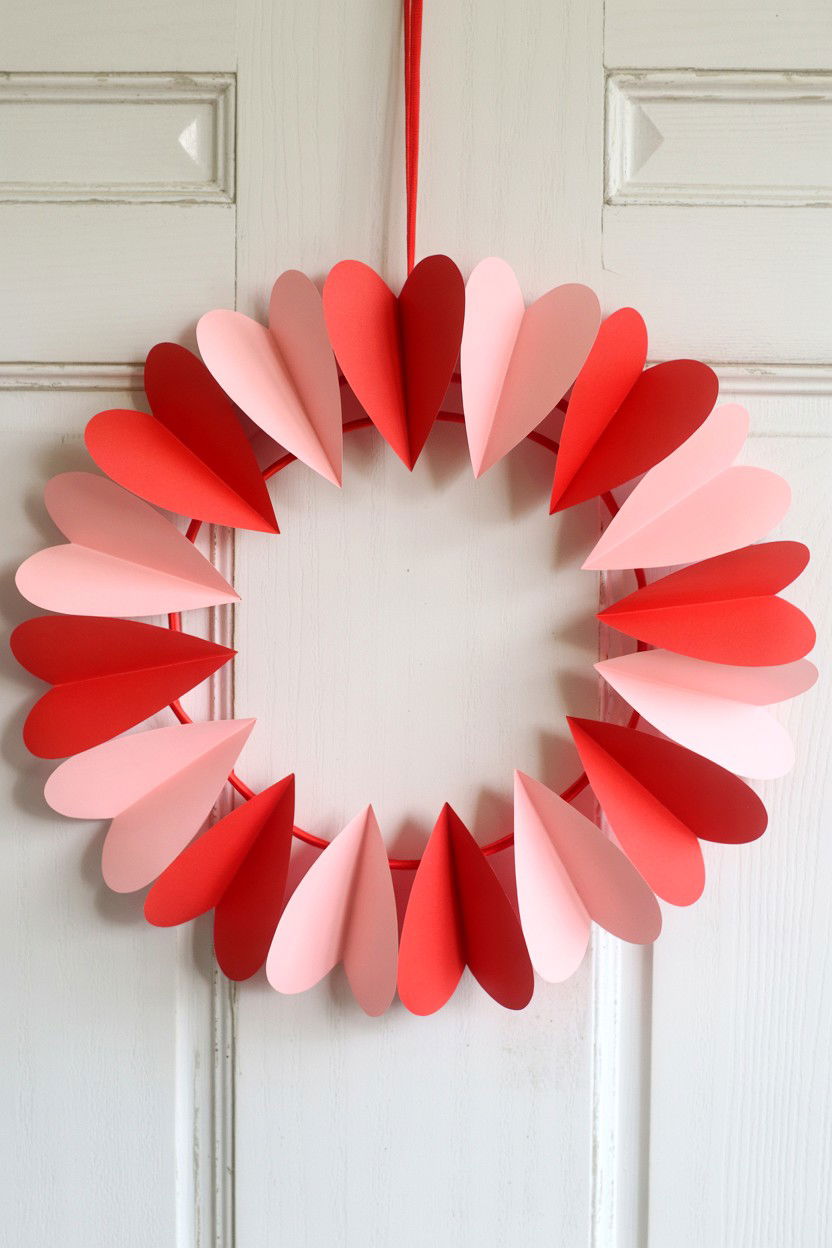 Construction Paper Heart Wreath - 25 Paper Valentine's Day Wreath Ideas