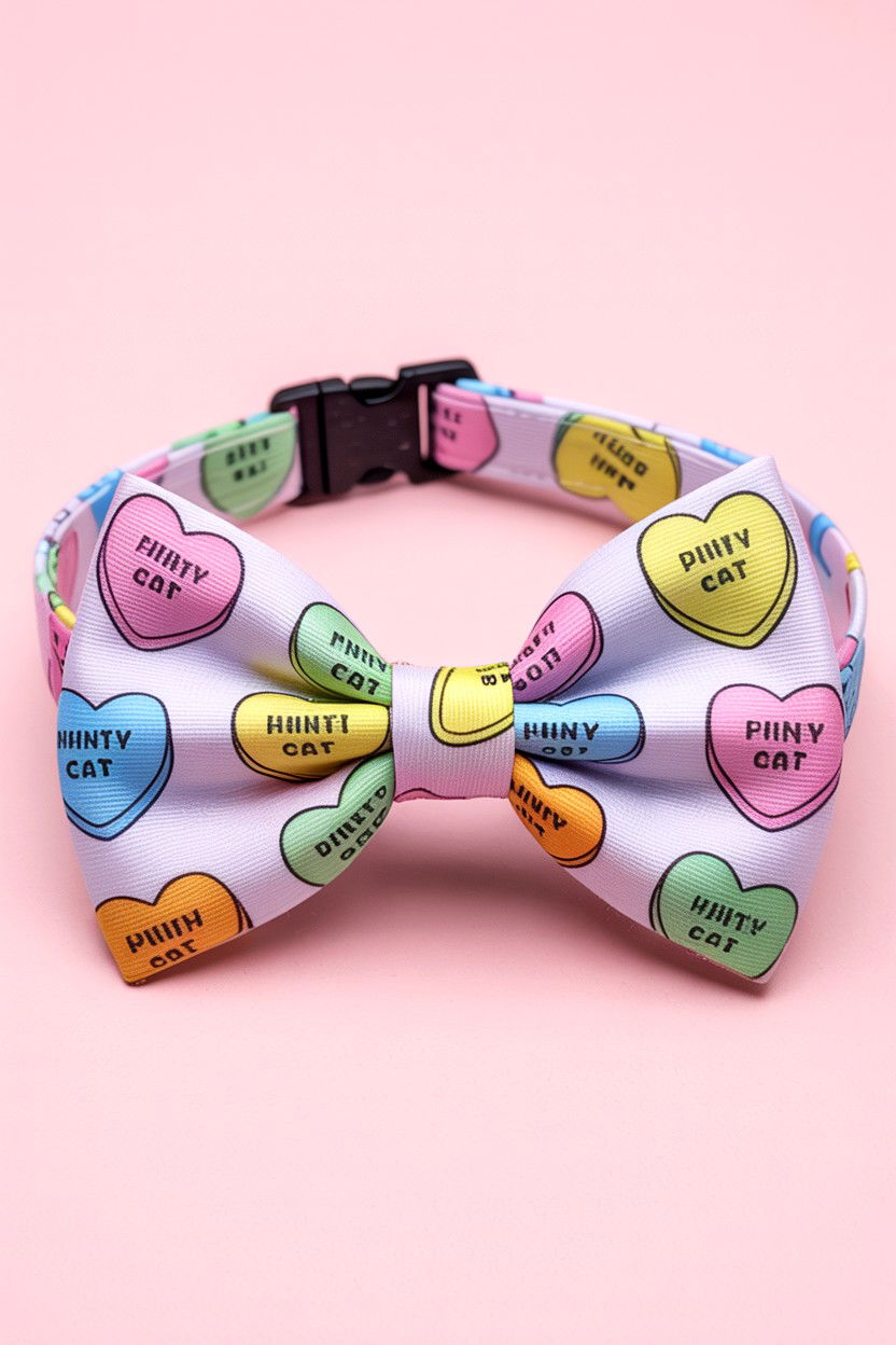 Conversation Heart Cat Bow Tie - 25 Valentine's Day Pet Bow Tie Ideas
