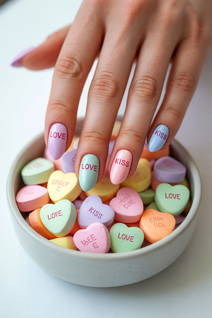 Conversation Heart Color - 25 Easy Valentine's Day Nail Designs
