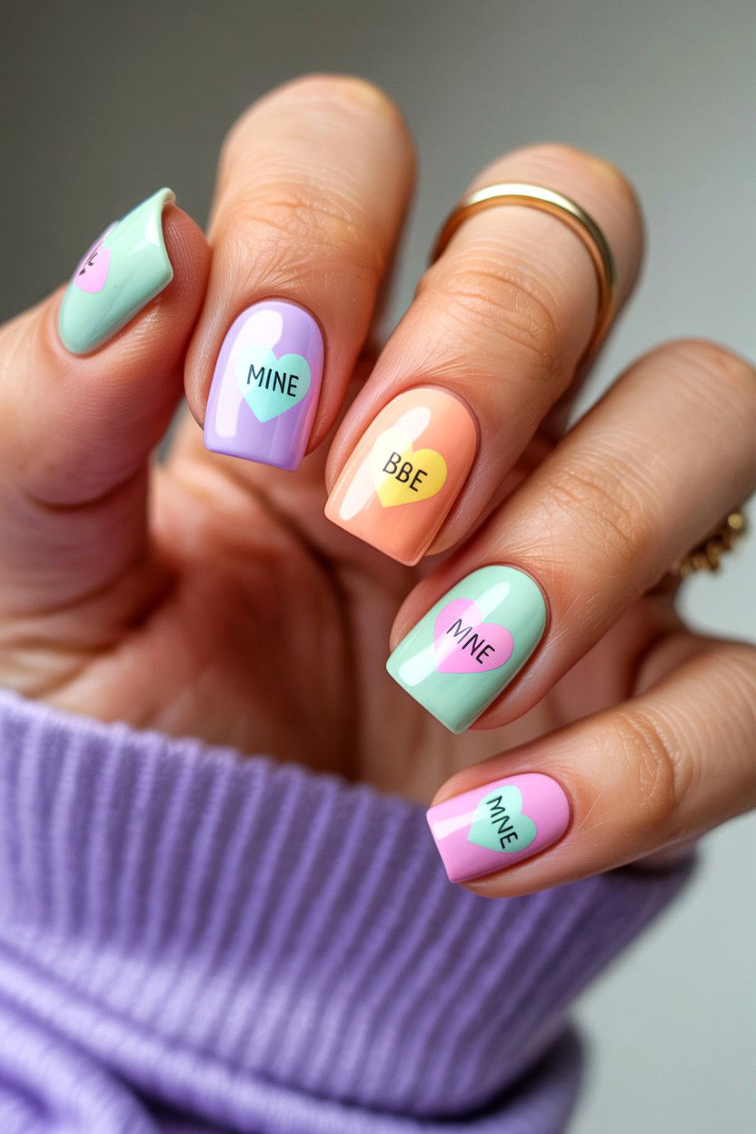 Conversation Heart Nail Decals - 25 Valentine's Day Nail Sticker Ideas