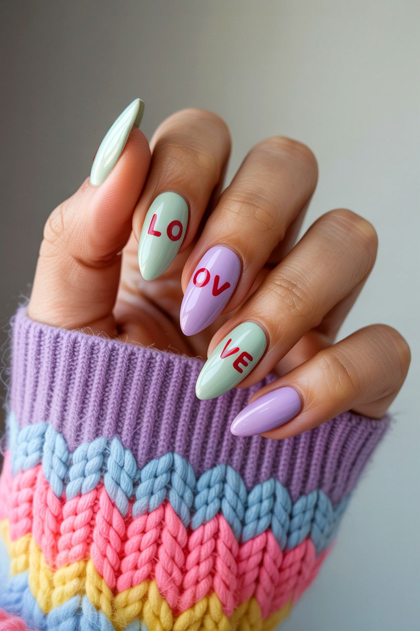 Conversation Heart Nails - 25 Valentine's Day Almond Nail Ideas