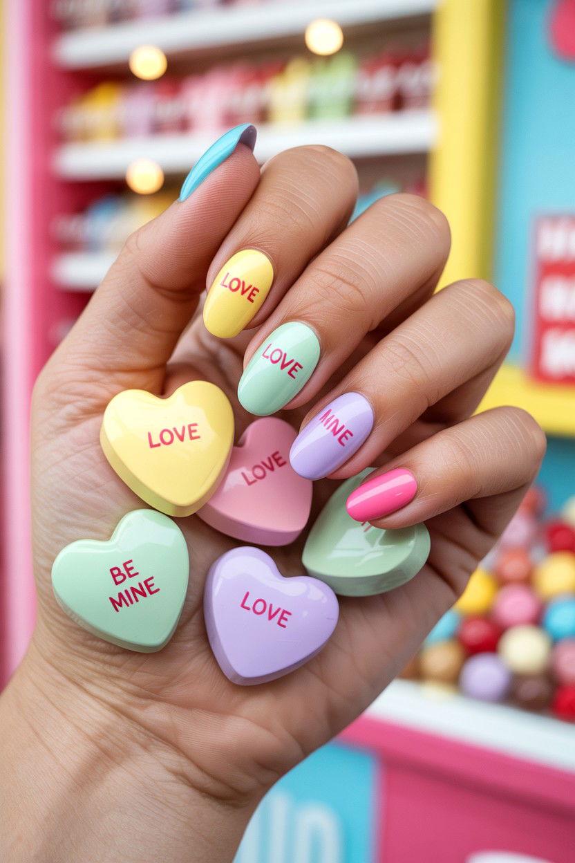 Conversation Heart Nails - 25 Acrylic Valentine's Day Nail Ideas
