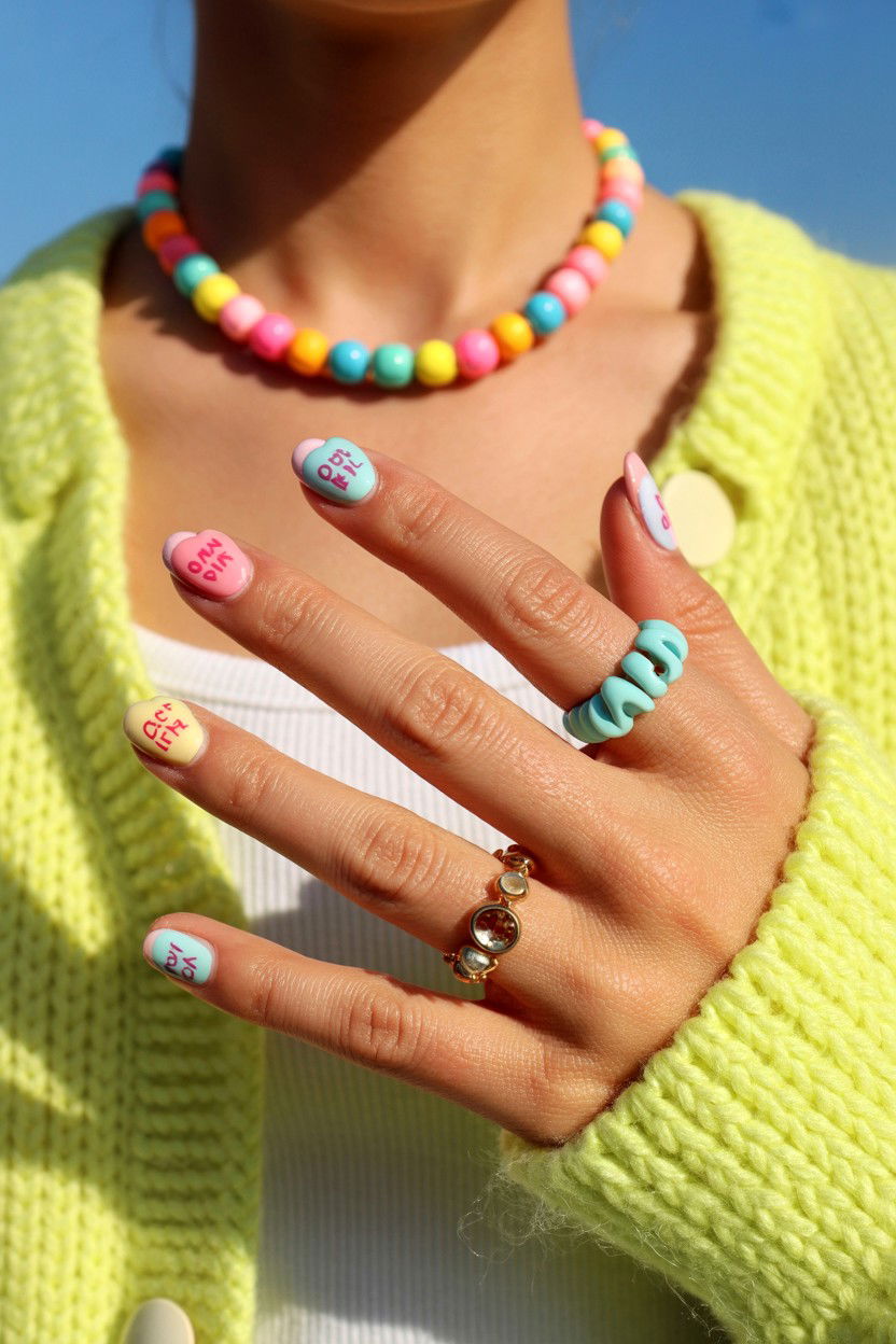 Conversation Heart Press On Nails - 25 Valentine's Day Press On Nail Ideas