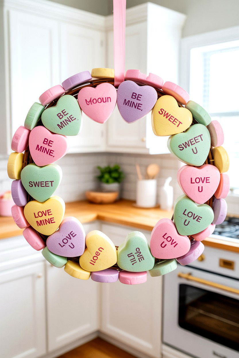 Conversation Heart Wreath - 25 Dollar Store Valentine's Day Wreath Ideas