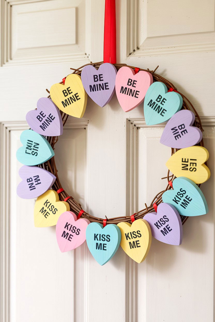 Conversation Heart Wreath - 25 Valentine's Day Wreath Ideas