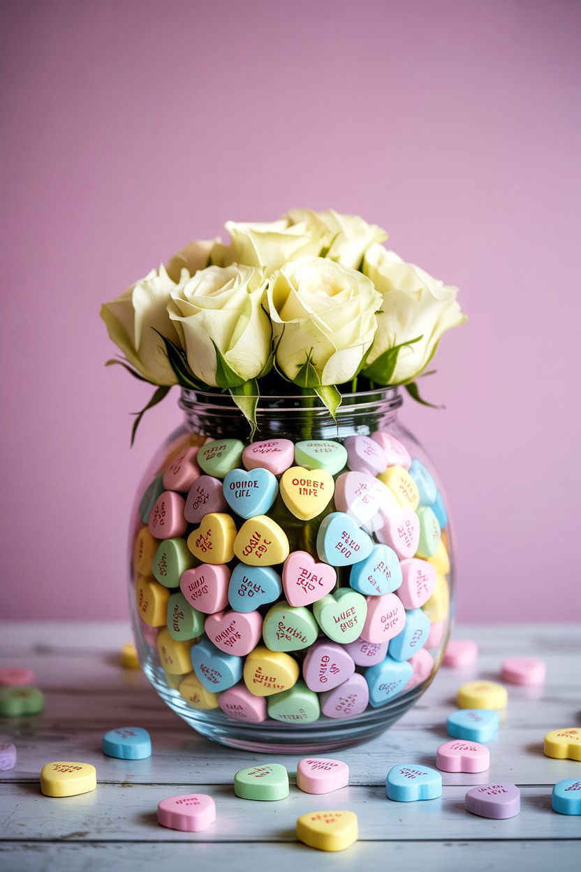 Conversation heart centerpiece - 25 Valentine's Day Centerpiece Ideas