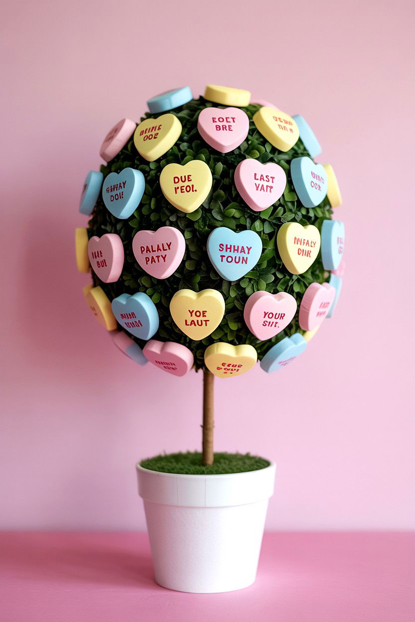 Conversation heart topiary - 25 Valentine's Day Topiary Ideas