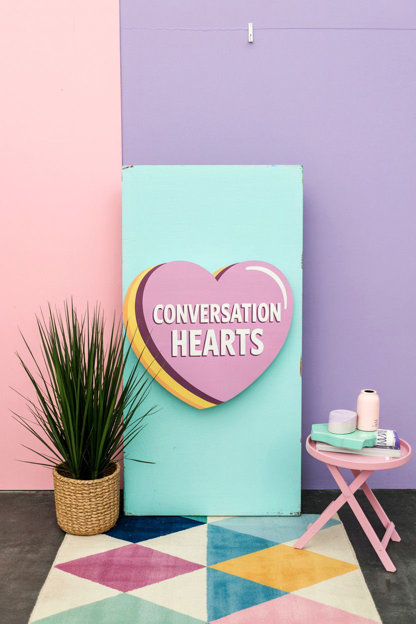 Conversation hearts sign - 25 Valentine's Day Welcome Sign Ideas