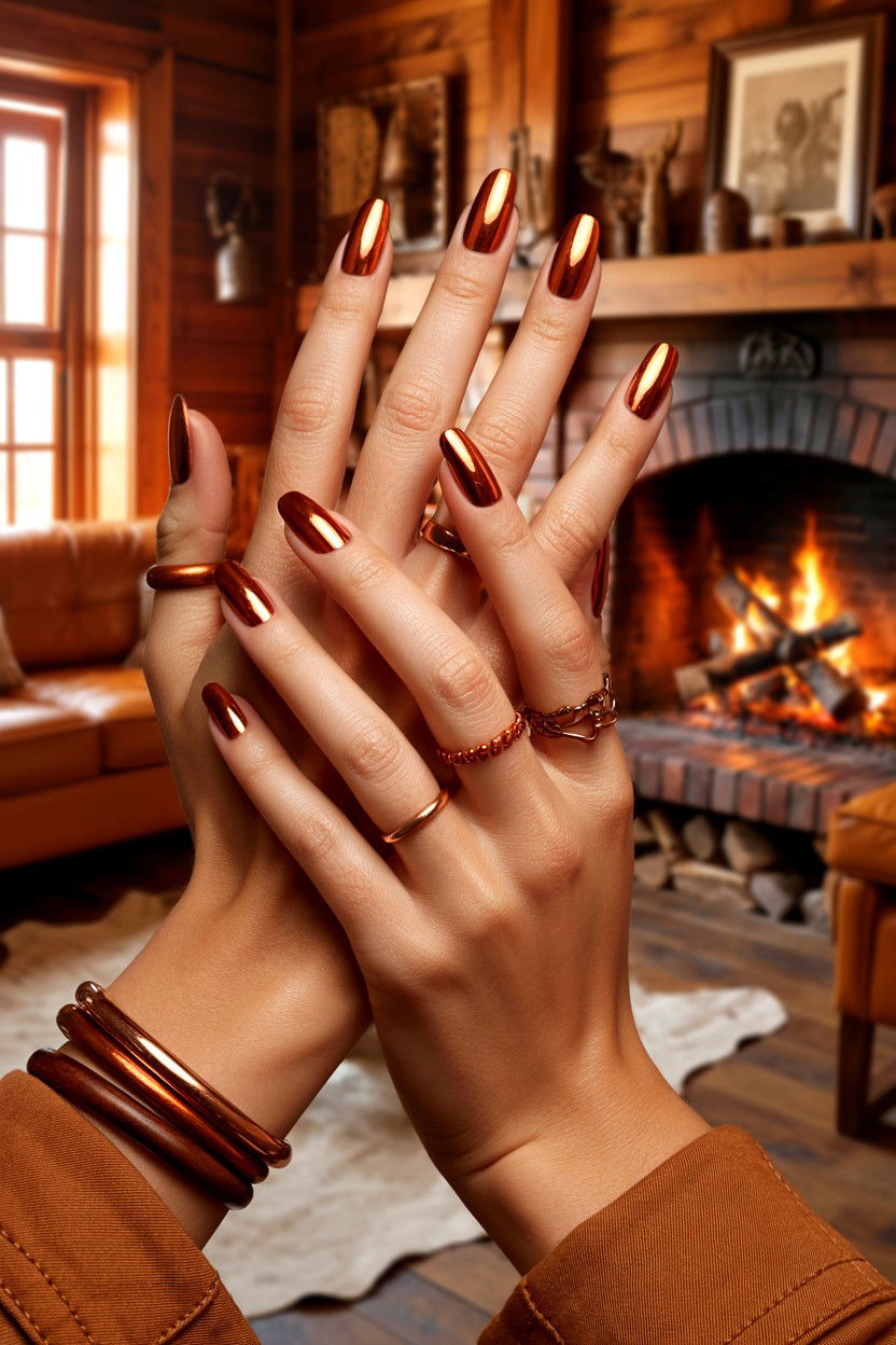 Copper Chrome - 25 Chrome Valentine's Day Nail Ideas