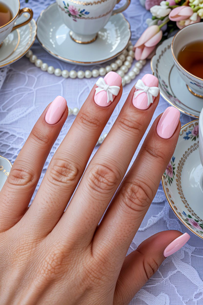 Coquette Bow Nail - 25 Easy Valentine's Day Nail Designs